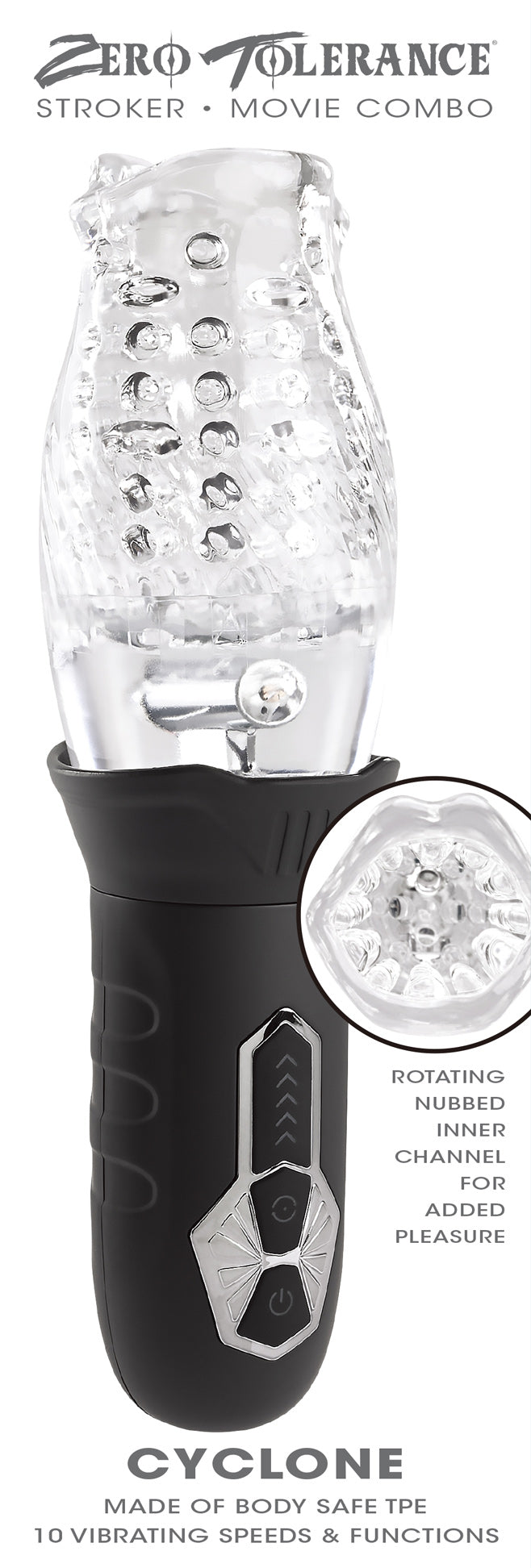 Evolved Novelties Cyclone Rechargeable Spinning Stroker – Clear/Black