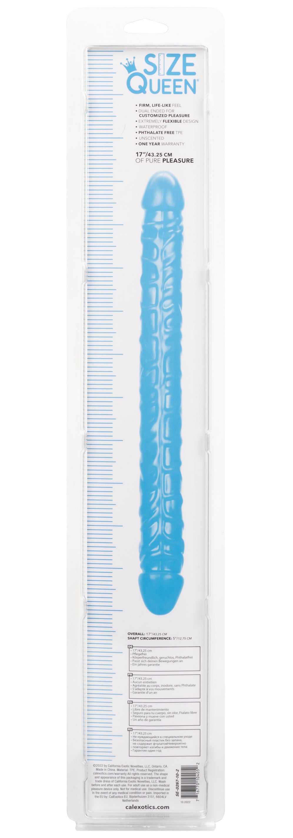 CalExotics Size Queen 17" Dual-Ended Dong - Blue