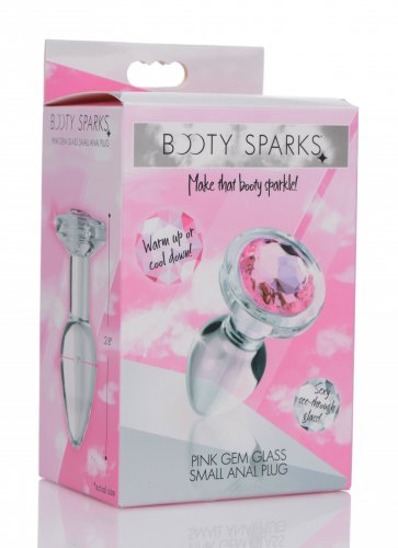 XR Brands Pink Gem Glass Anal Plug - Small - Temperature Play Friendly