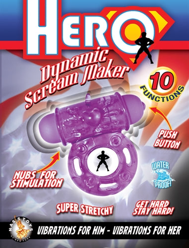 Hero Dynamic Scream Maker Silicone Ring with Pleasure Bumps - Purple