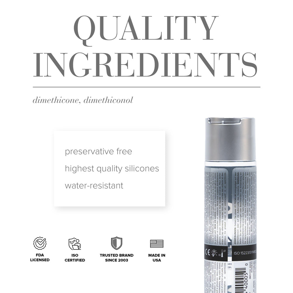 JO Premium Silicone-Based Lubricant 4 oz – Clear – Long-Lasting Glide