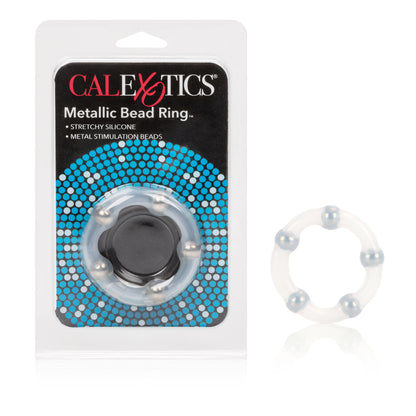 CalExotics Metallic Bead Ring – Stretchy Enhancer Ring with 5 Metal Stimulation Beads – Clear