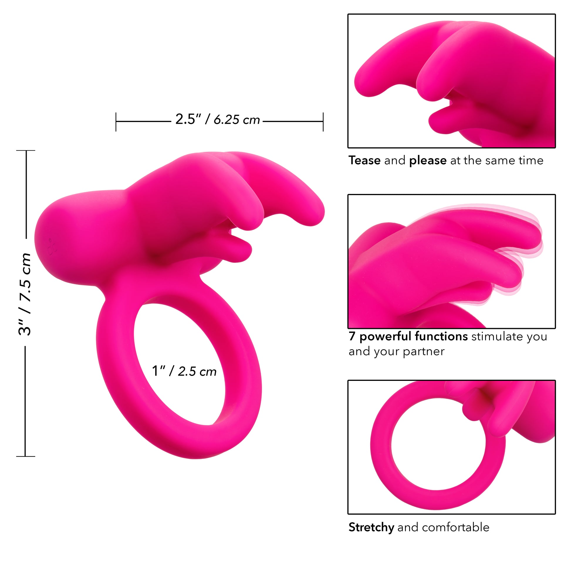 CalExotics Silicone Rechargeable Triple Clit Flicker – Pink – Multi-Function Vibrating Couples Enhancer