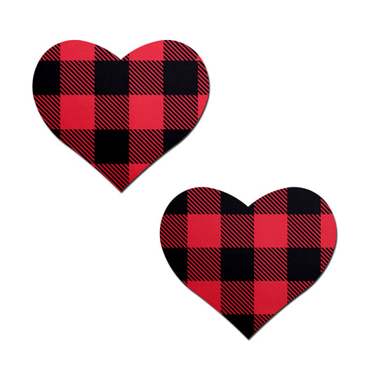 Pastease Buffalo Plaid Heart Nipple Pasties – Red