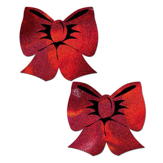 Pastease Holographic Red Bow Pasties – Waterproof and Hypoallergenic Nipple Covers