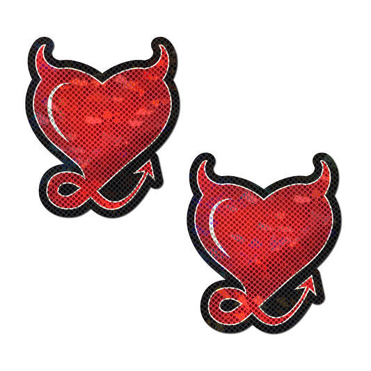 Pastease Glitter Devil Heart Nipple Pasties – Red – Waterproof Adhesive