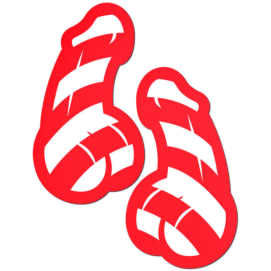 Pastease Candy Cane Penis Shaped Nipple Pasties – Red/White