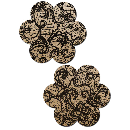 Pastease Lace Flower Nipple Pasties – Light Nude with Black Lace