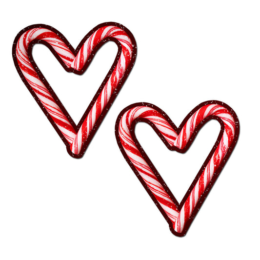 Pastease Peek-A-Boob Candy Cane Heart Pasties – Red/White