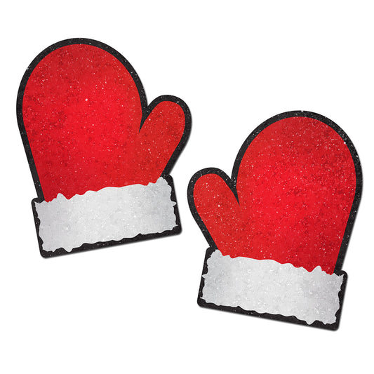 Pastease Glitter Santa Mittens Pasties – Red/White Nipple Covers