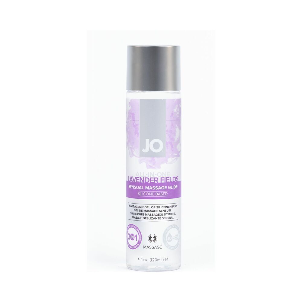 JO All-In-One Sensual Massage Glide Lavender 4 oz – Silicone-Based Massage Glide
