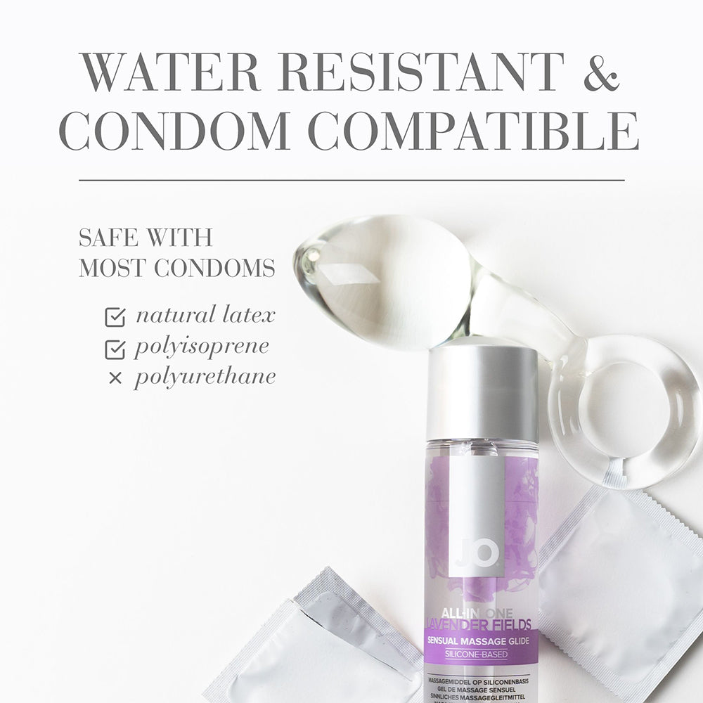 JO All-In-One Sensual Massage Glide Lavender 4 oz – Silicone-Based Massage Glide