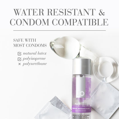 JO All-In-One Sensual Massage Glide Lavender 4 oz – Silicone-Based Massage Glide