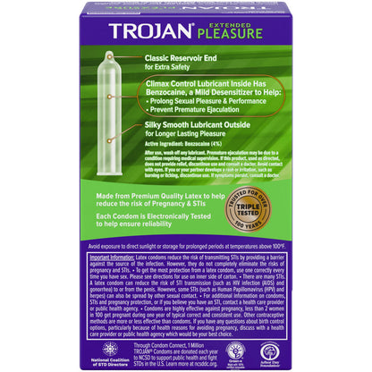 Trojan Extended Pleasure Condoms - Climax Control Lubricant - 12 Pack