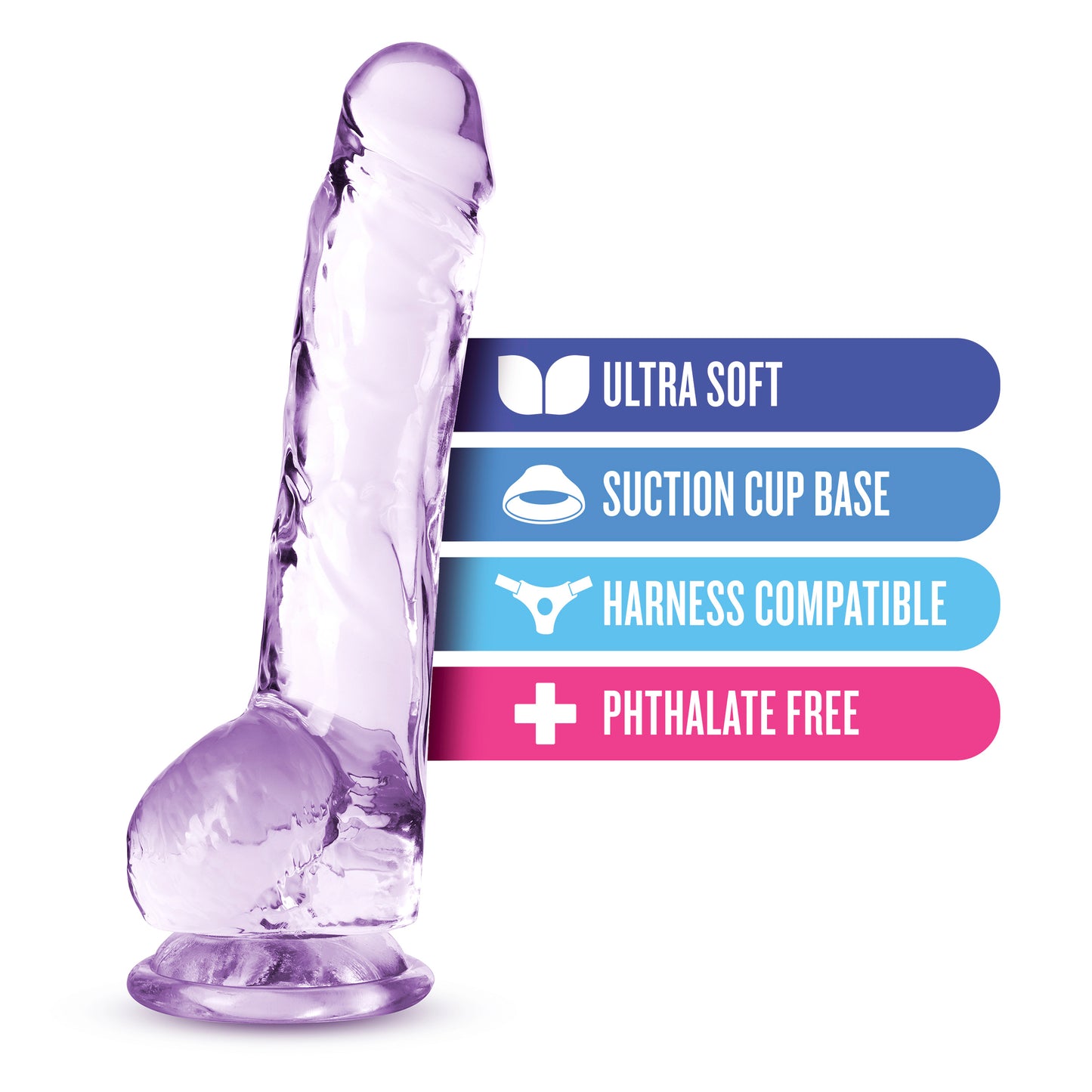 Blush Naturally Yours 8 Inch Crystalline Dildo - Purple - Life-like Design with Suction Cup Base