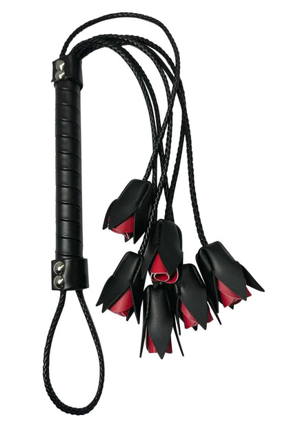 Mapale Rose Whip – Black Faux Leather Whip with Intricate Rose Details