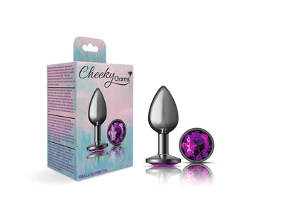 Cheeky Charms Small Gunmetal Metal Anal Plug with Deep Purple Acrylic Gemstone