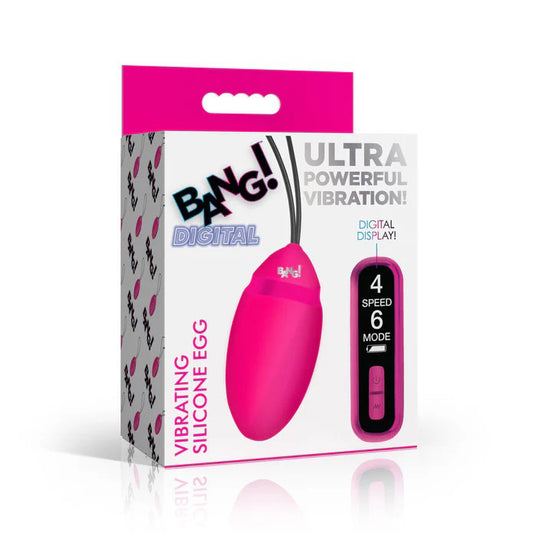 XR Brands Vibrating Silicone Egg with Digital Remote - Pink - Multi-Function, Rechargeable