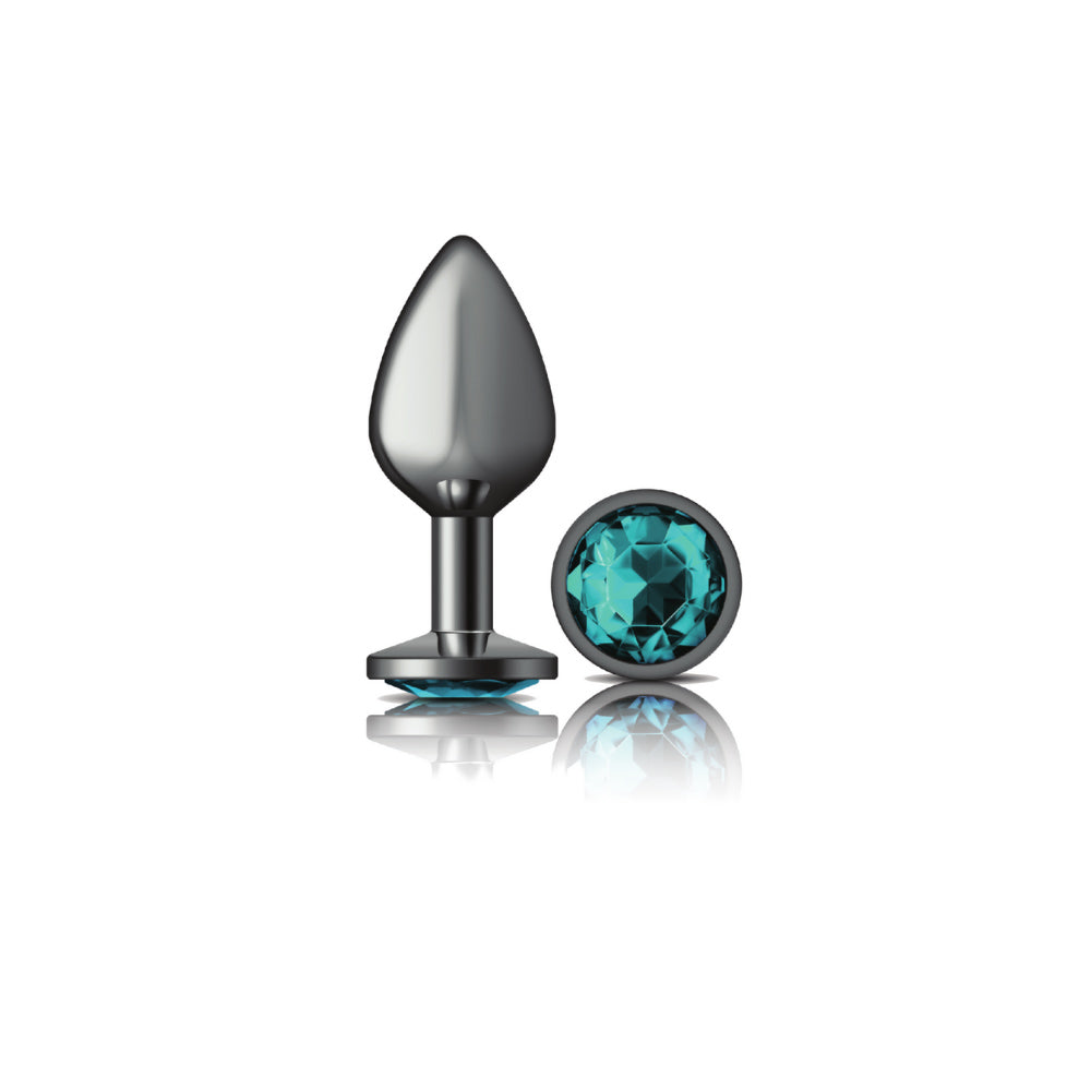 Cheeky Charms Teal Round Gem Gunmetal Metal Anal Plug - Medium