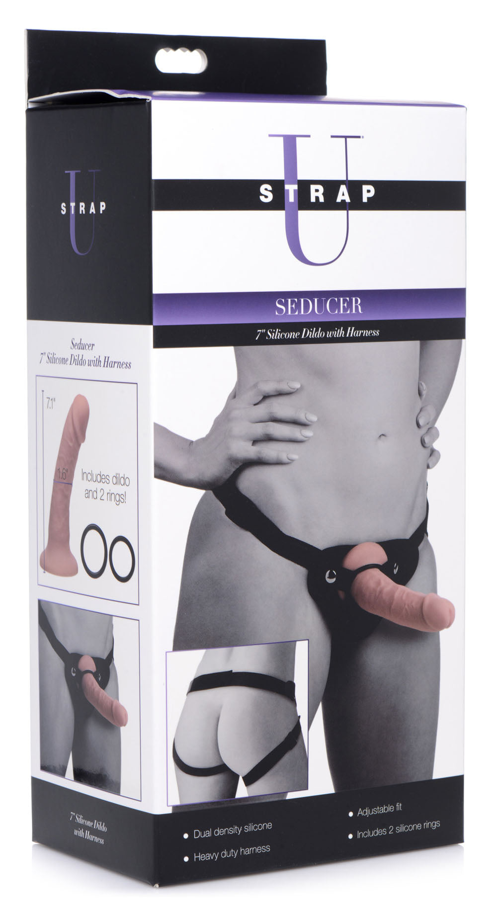 XR Brands Seducer 7 Inch Silicone Dildo with Harness - Beige
