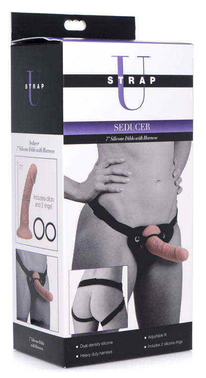 XR Brands Seducer 7 Inch Silicone Dildo with Harness - Beige