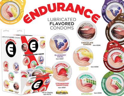 Endurance Lubricated Flavored Condoms - Assorted Flavors - 144 Count Display