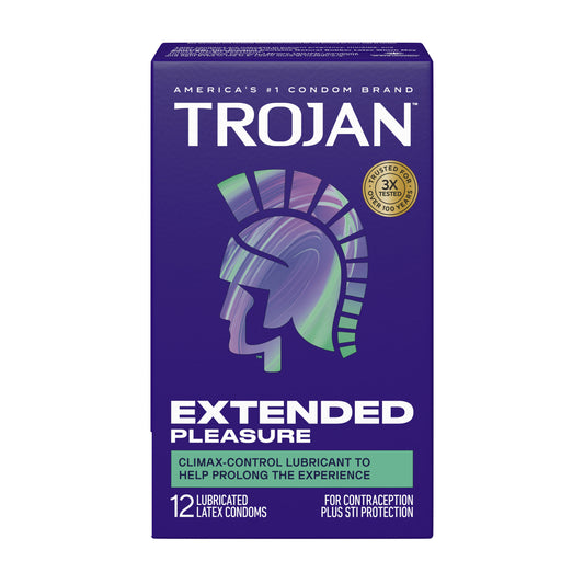Trojan Extended Pleasure Condoms - Climax Control Lubricant - 12 Pack