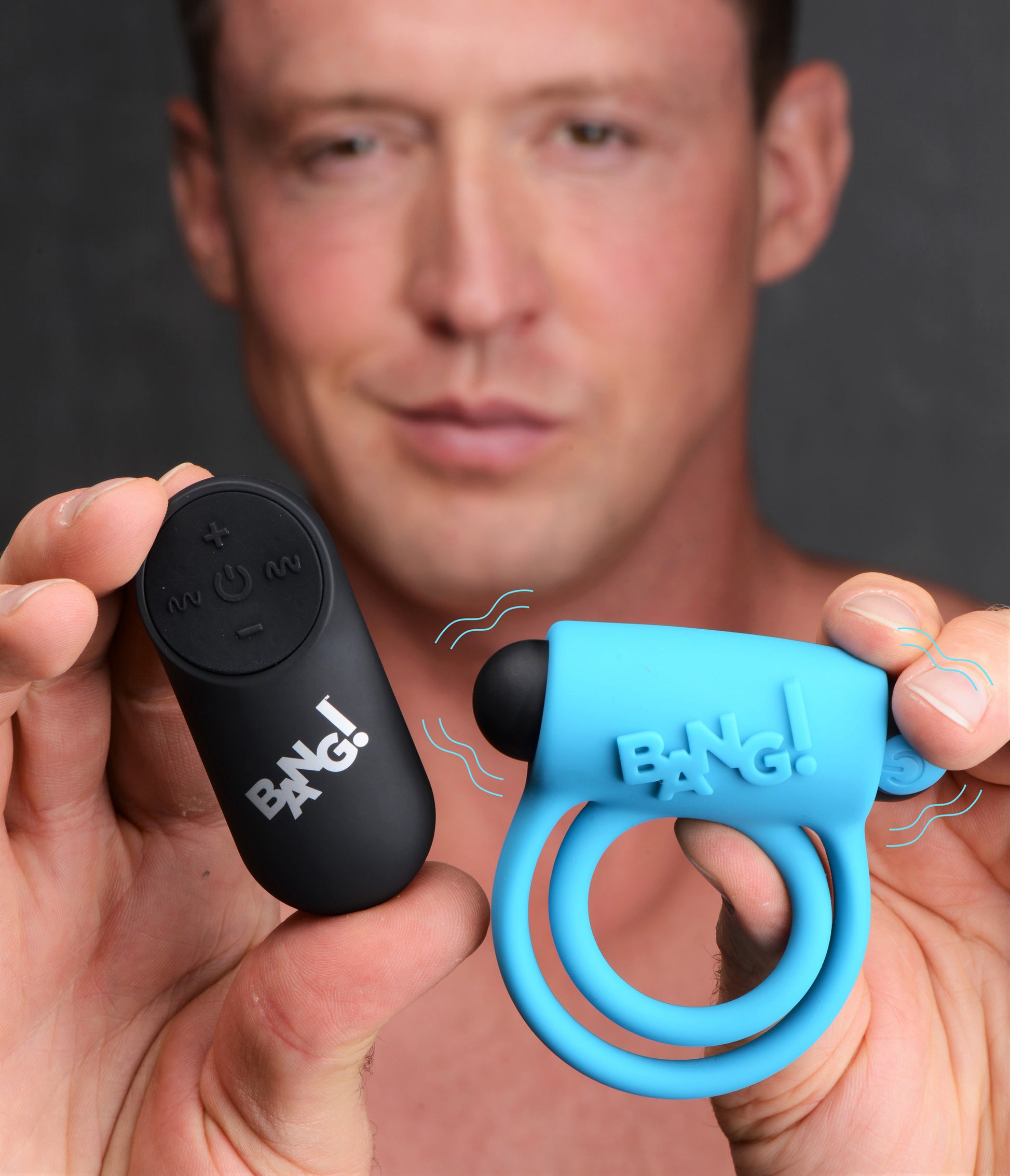 Bang Silicone Cockring and Bullet with Remote Control - Blue
