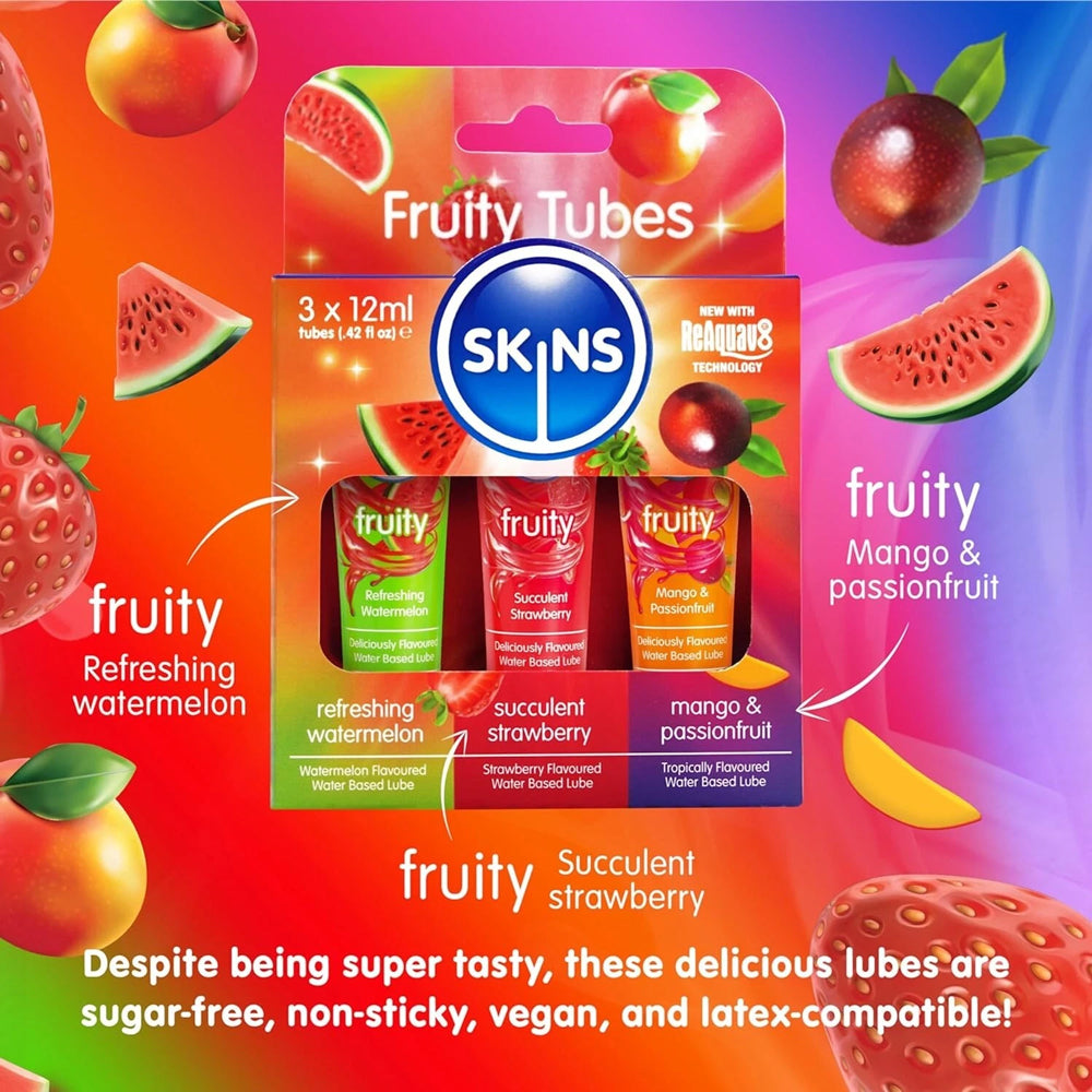 Skins Fruity 3pk Flavored Lubricants - Watermelon, Strawberry, Mango & Passionfruit