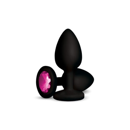 Cheeky Charms Gemma Pink Gem Black Silicone Plug - Large, Tapered Anal Plug