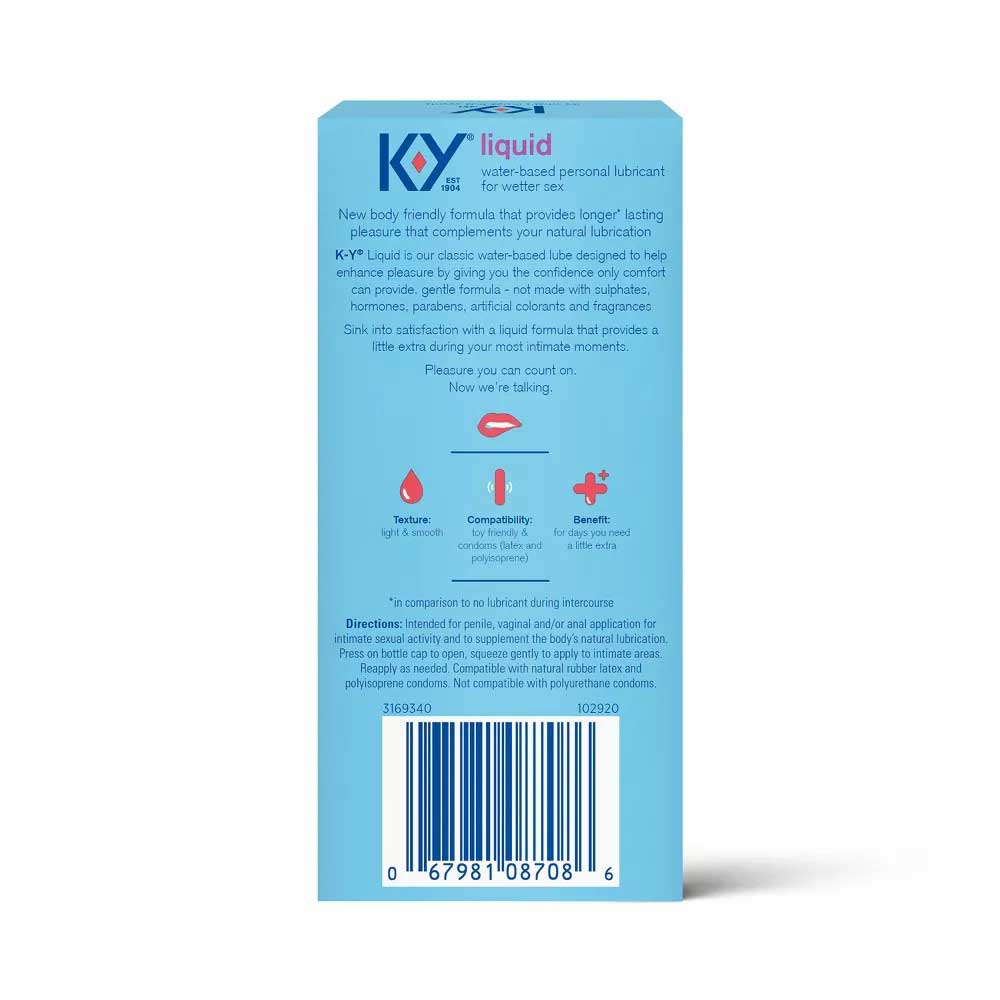 K-Y Liquid Personal Lubricant 2.5 Oz Bottle – Water-Based, Condom Compatible