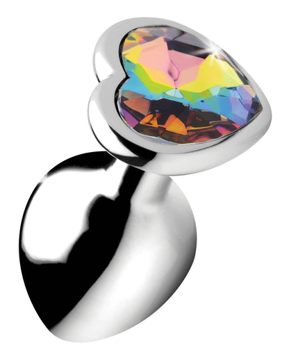 XR Brands Rainbow Prism Heart Anal Plug - Medium - Nickel Free Aluminum Alloy - Multi Color