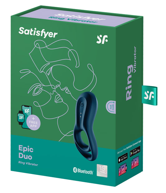 Satisfyer Epic Duo Penis Ring with Clitoral Stimulator – Dark Blue