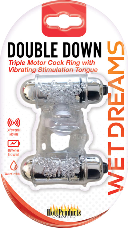 Wet Dreams Double Down Triple Motor Vibrating Cock Ring – Clear
