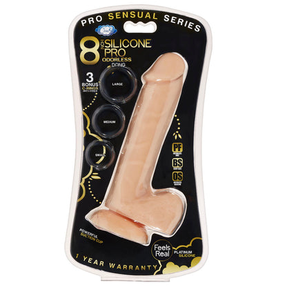 Cloud 9 Pro Sensual Premium Silicone 8 Inch Dong with 3 Cockrings - Flesh