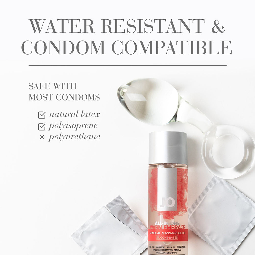 JO All-In-One Sensual Massage Glide Warming 4 oz - Clear - Silicone-Based