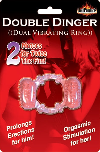 Hott Products Double Dinger Cockring with Mini Bullets – Magenta