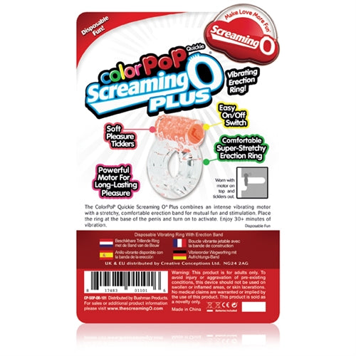Screaming O Quickie Plus Vibrating Erection Ring – Orange