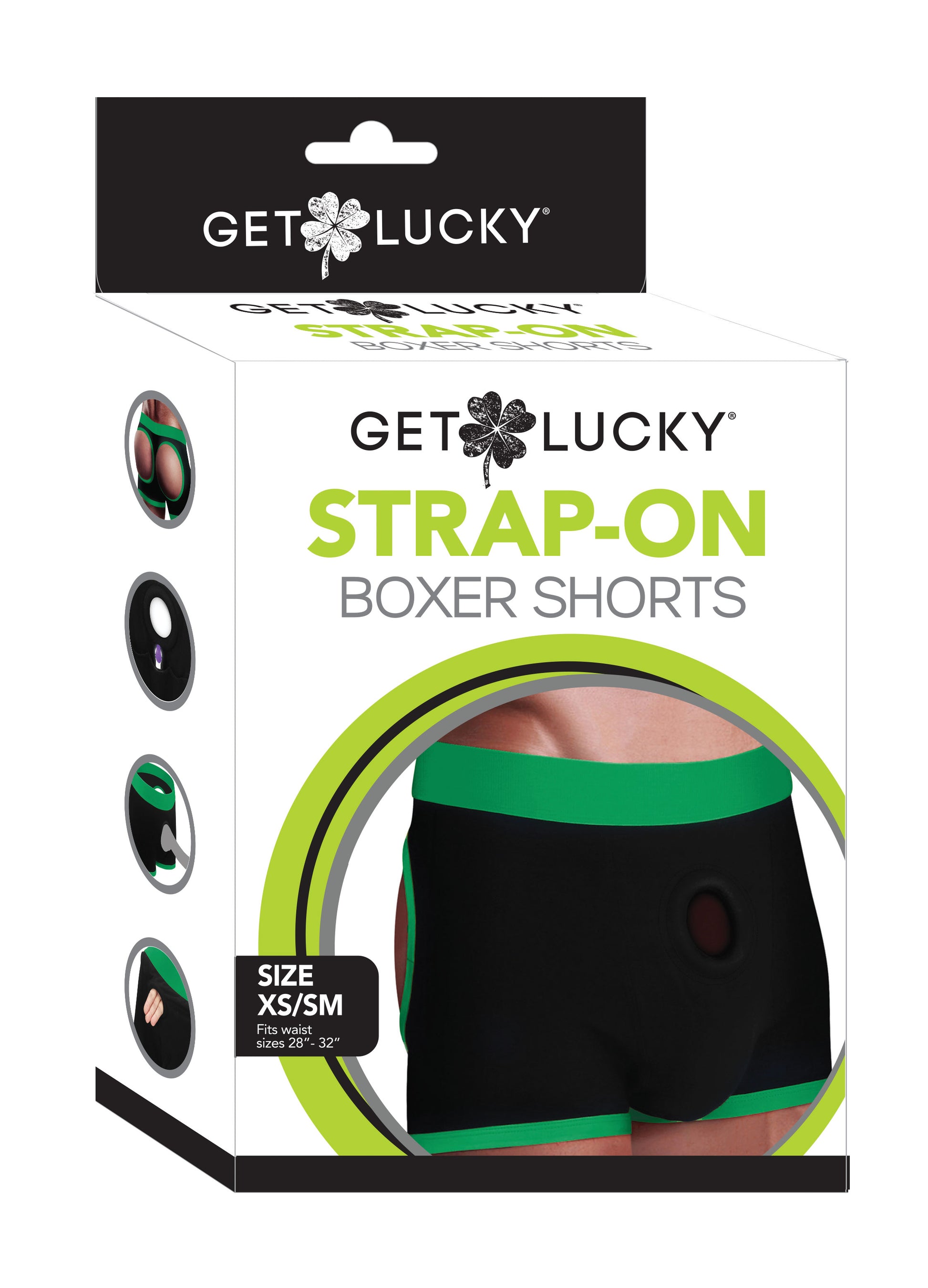 Viben Strap-On Boxer Shorts - Black/Green - XS/S - Hidden Vibe Pockets
