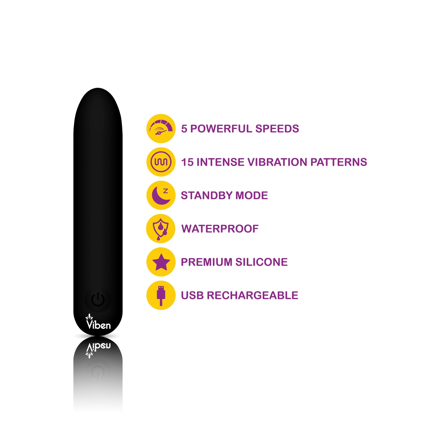 Viben Bombshell Flexible Bullet - Black - 20 Function Waterproof Vibrator