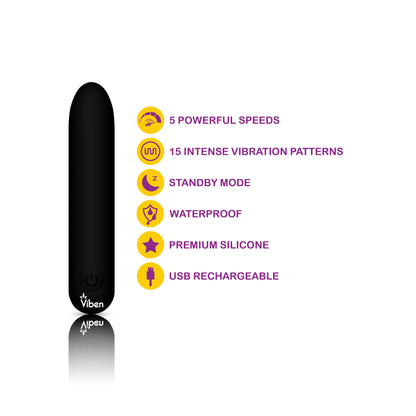 Viben Bombshell Flexible Bullet - Black - 20 Function Waterproof Vibrator
