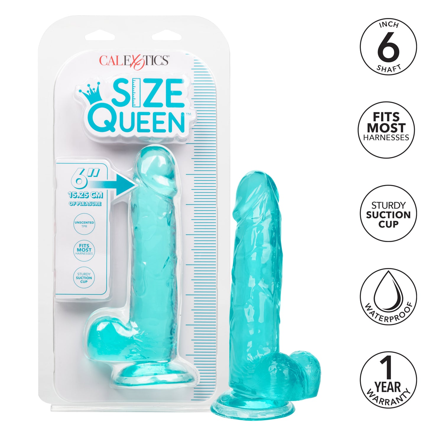 CalExotics 6-Inch Size Queen Realistic Dildo with Suction Cup – Blue