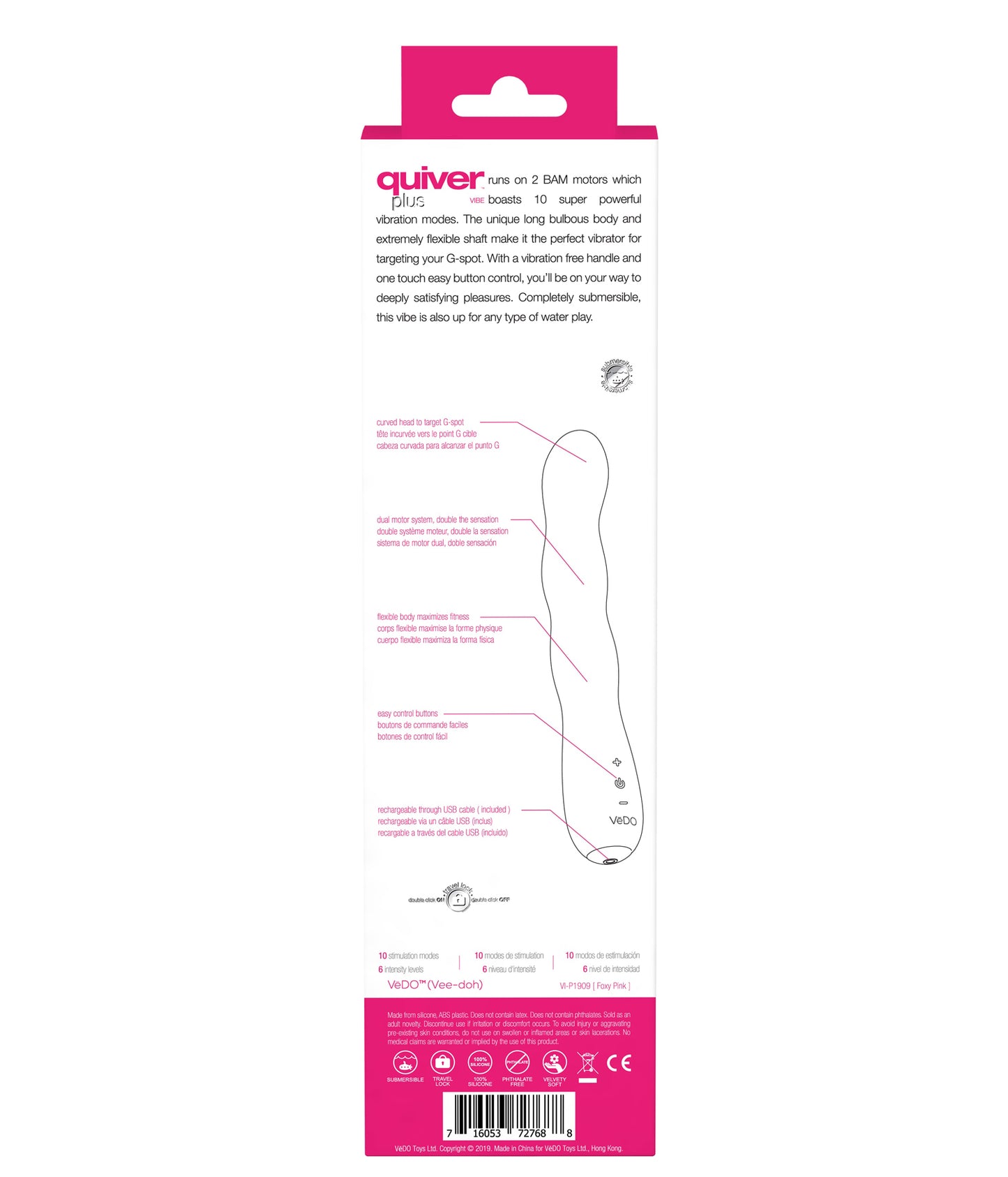 VeDO Quiver Plus Rechargeable Vibe – G-Spot Vibrator – Pink