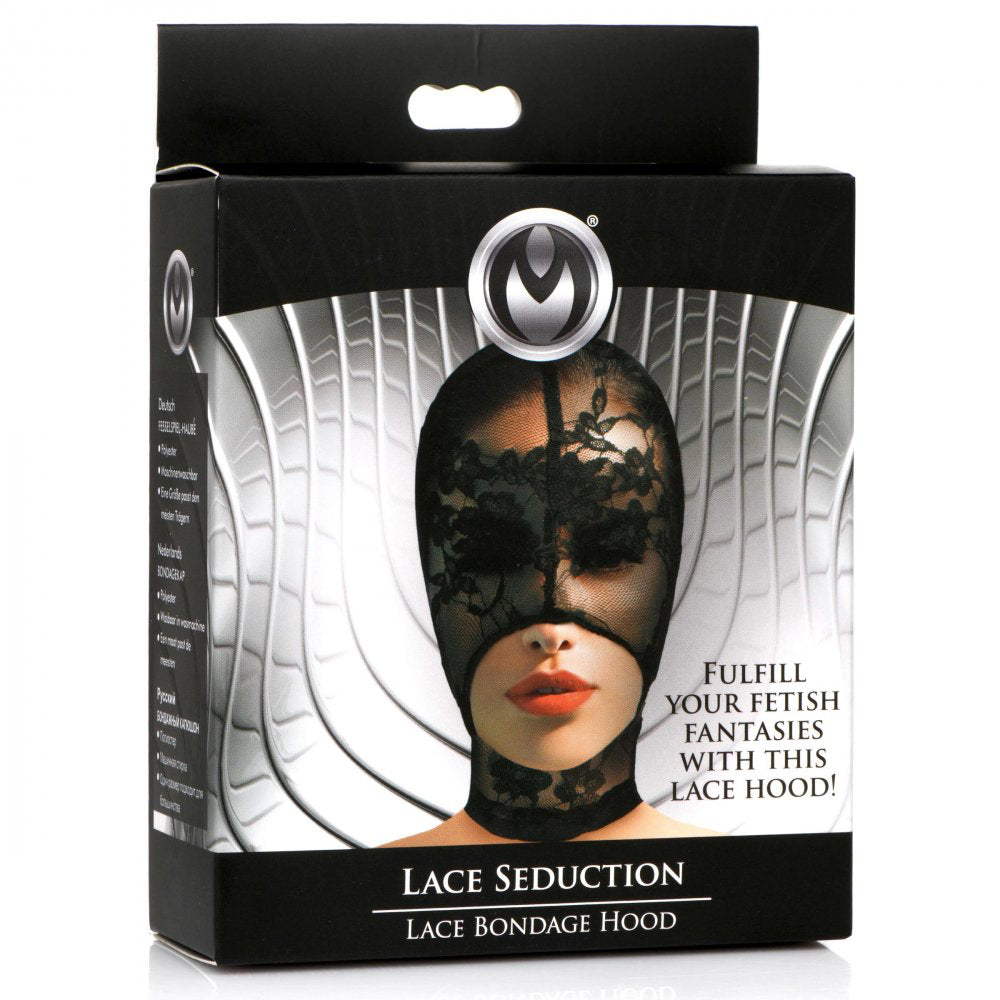 XR Brands Lace Seduction Lace Bondage Hood – Black