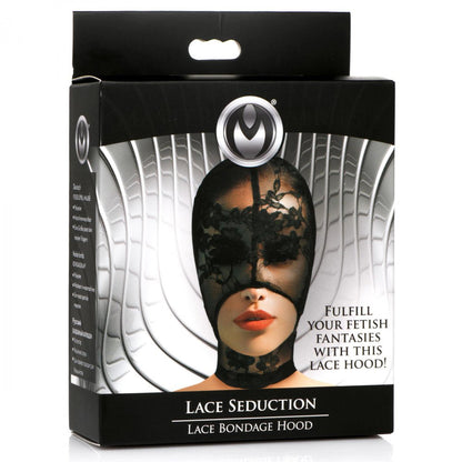 XR Brands Lace Seduction Lace Bondage Hood – Black