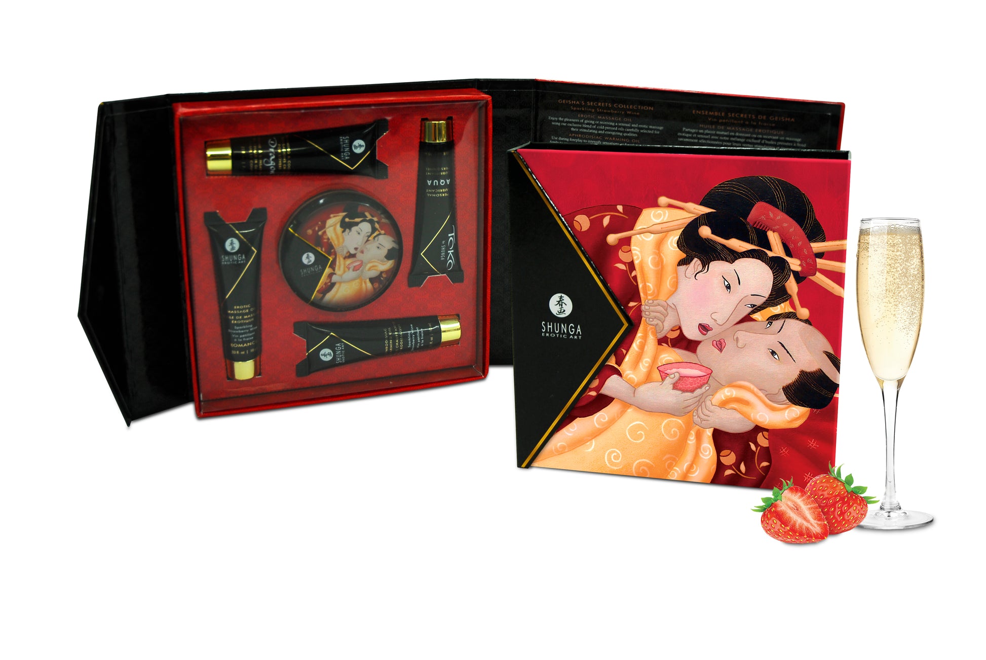 Shunga Geisha's Secrets Gift Set – Sparkling Strawberry Wine – 5-Piece Set