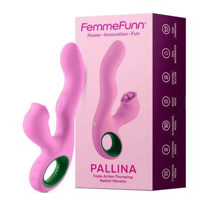 Pallina Triple-Action Rabbit Vibrator - Pink - Multi-Function, Waterproof