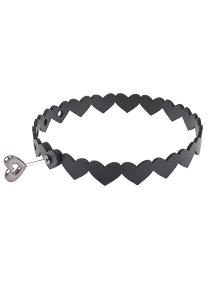 Sportsheets Heart Day Collar - Black - Faux Leather Choker with Adjustable Lock