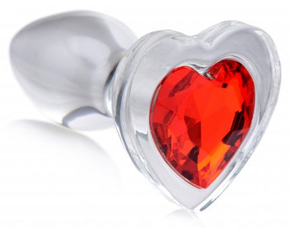 XR Brands Red Heart Gem Glass Anal Plug – Small – Red