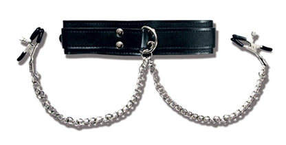 Sportsheets Vegan Leather Collar with Nipple Clamps – Black